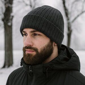 Winterplace Black Knit Ribbed Beanie Stretch 100% Acrylic Adult Size OSFM New